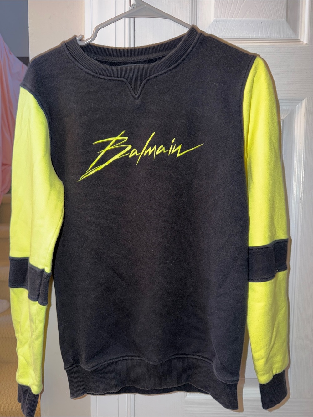 Balmain Black with Neon Yellow Accent Crewneck Sweatshirt